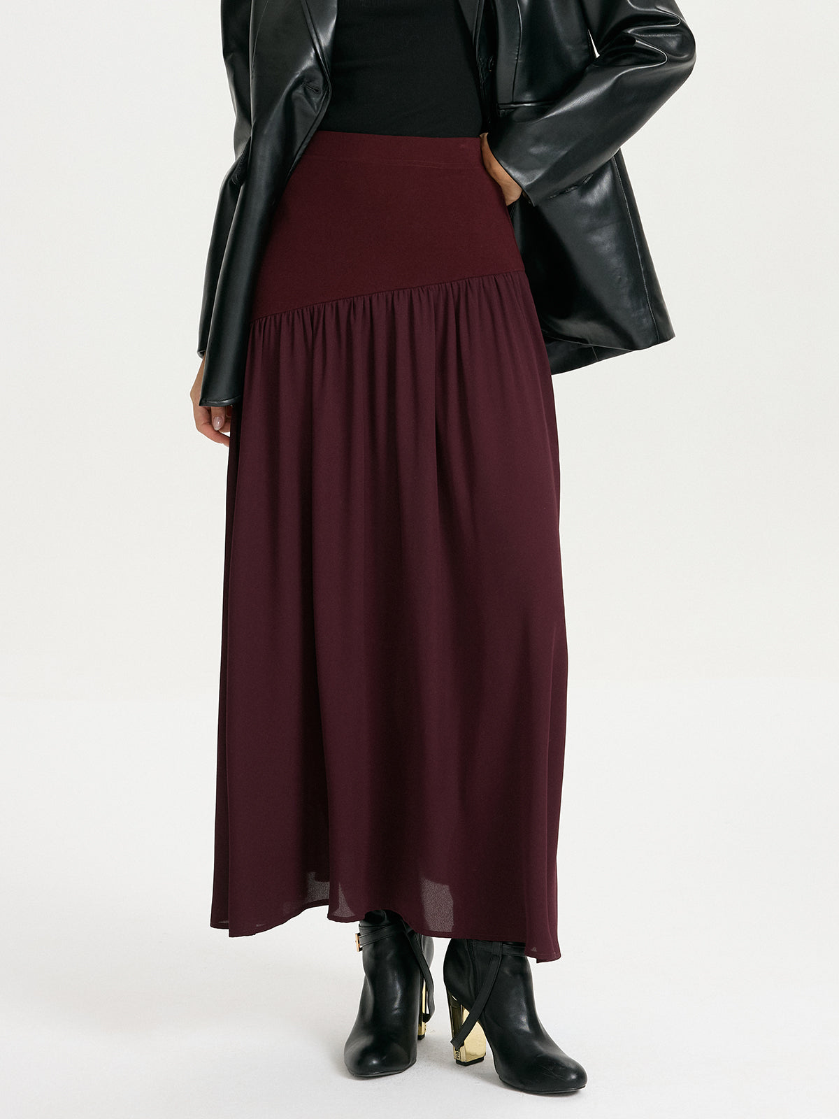 Knit & Chiffon Paneled Flowy Maxi Skirt - Lightweight Summer Fashion Essential