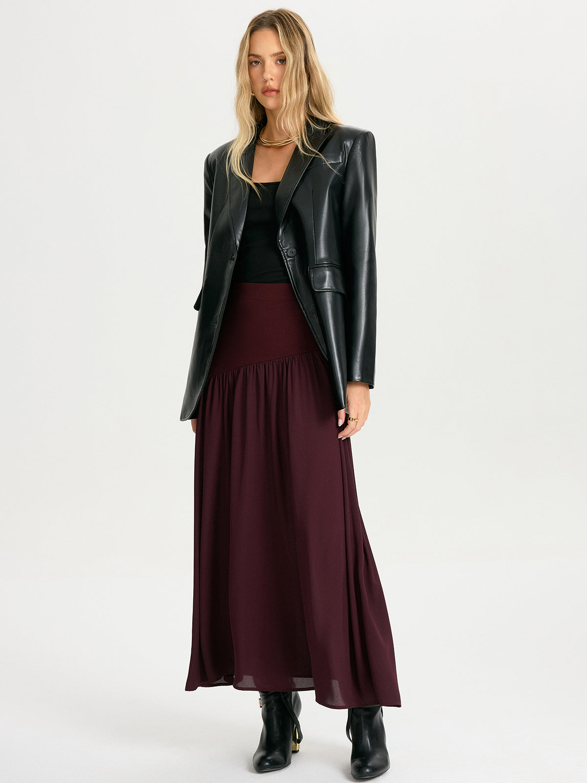 Knit & Chiffon Paneled Flowy Maxi Skirt - Lightweight Summer Fashion Essential