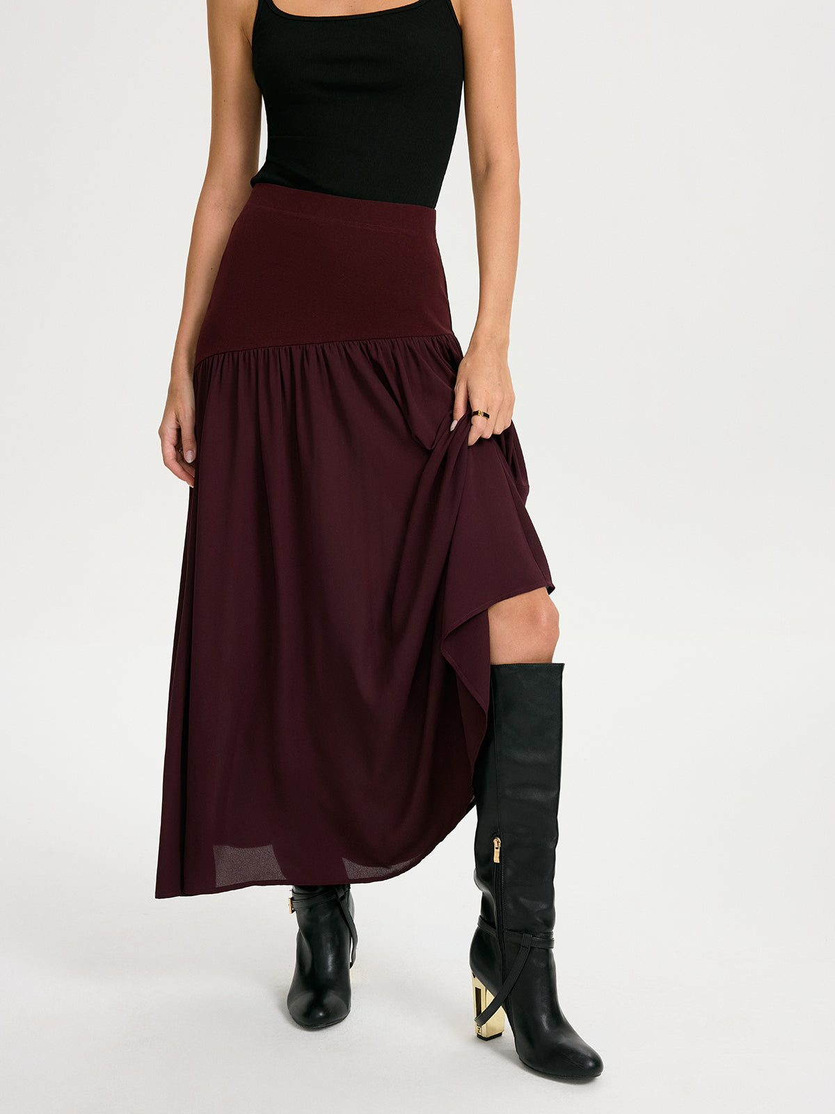 Knit & Chiffon Paneled Flowy Maxi Skirt - Lightweight Summer Fashion Essential