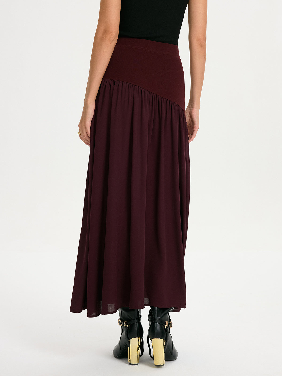 Knit & Chiffon Paneled Flowy Maxi Skirt - Lightweight Summer Fashion Essential