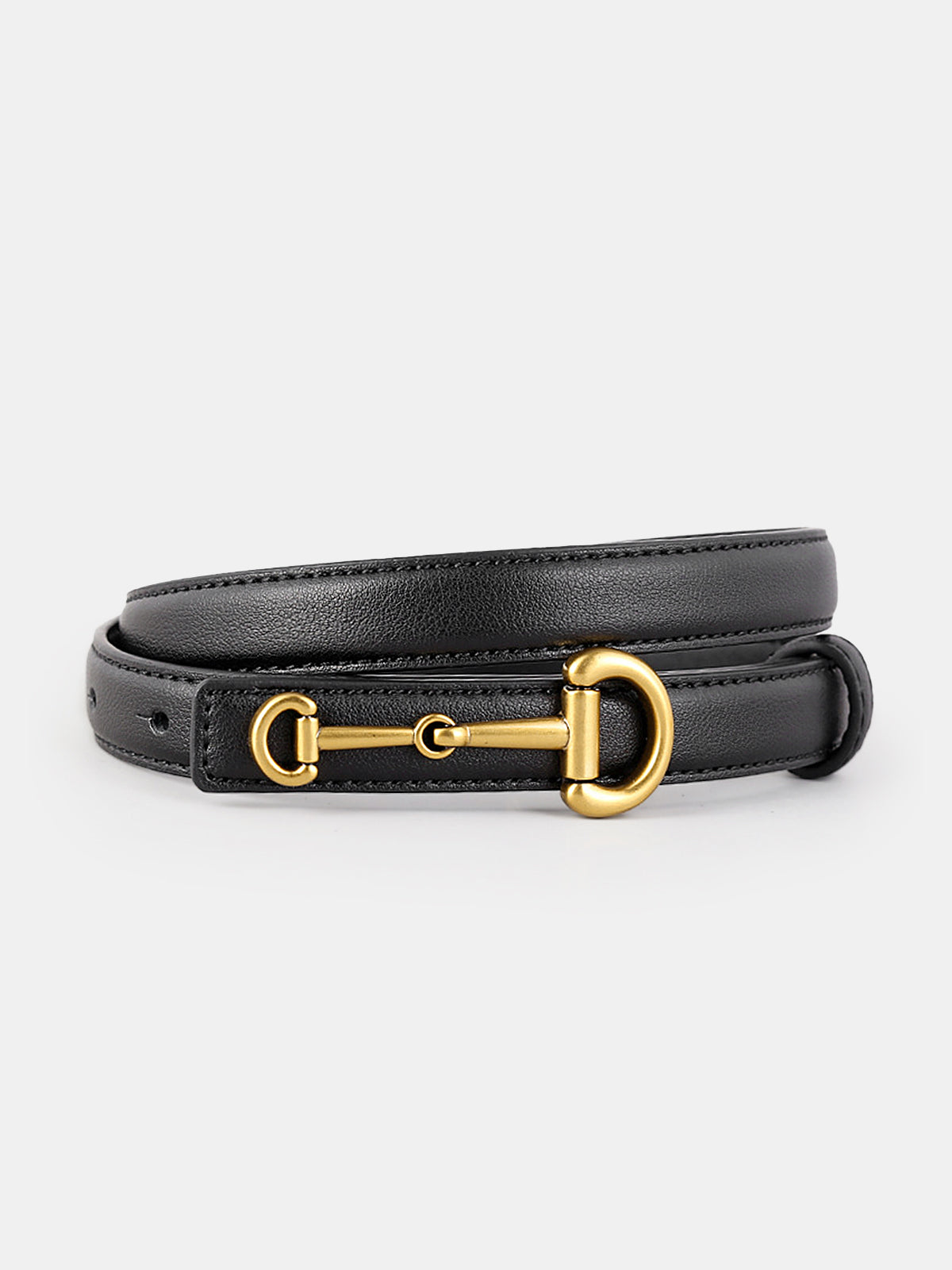 Horsebit Buckle Leather Belt for Women - Adjustable Waistband