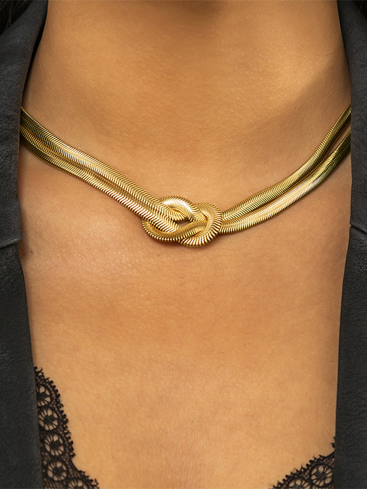 Knot Detail Double-Strand Snake Chain Necklace in Sterling Silver, Elegant Adjustable Length