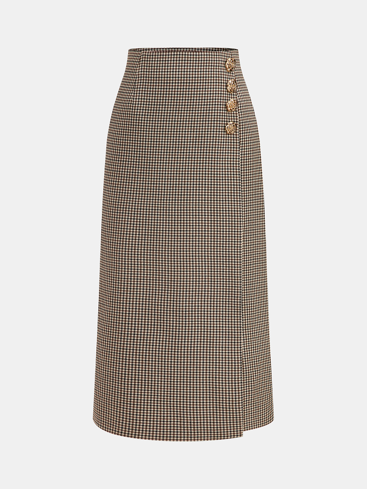 Metal Embellished Houndstooth Midi Skirt for Elegant Evening Wear