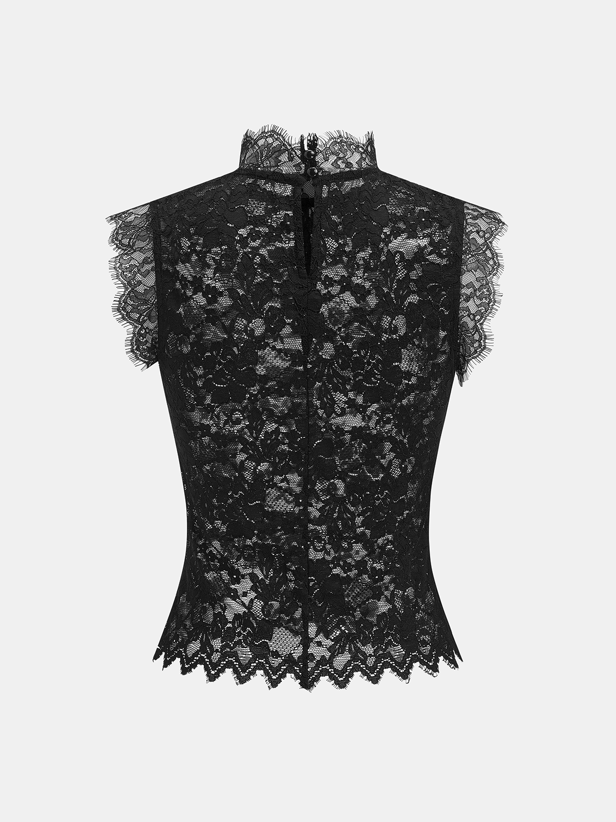 Scalloped Trim Stand Collar Lace Sleeveless Top for Women, Elegant Summer Blouse