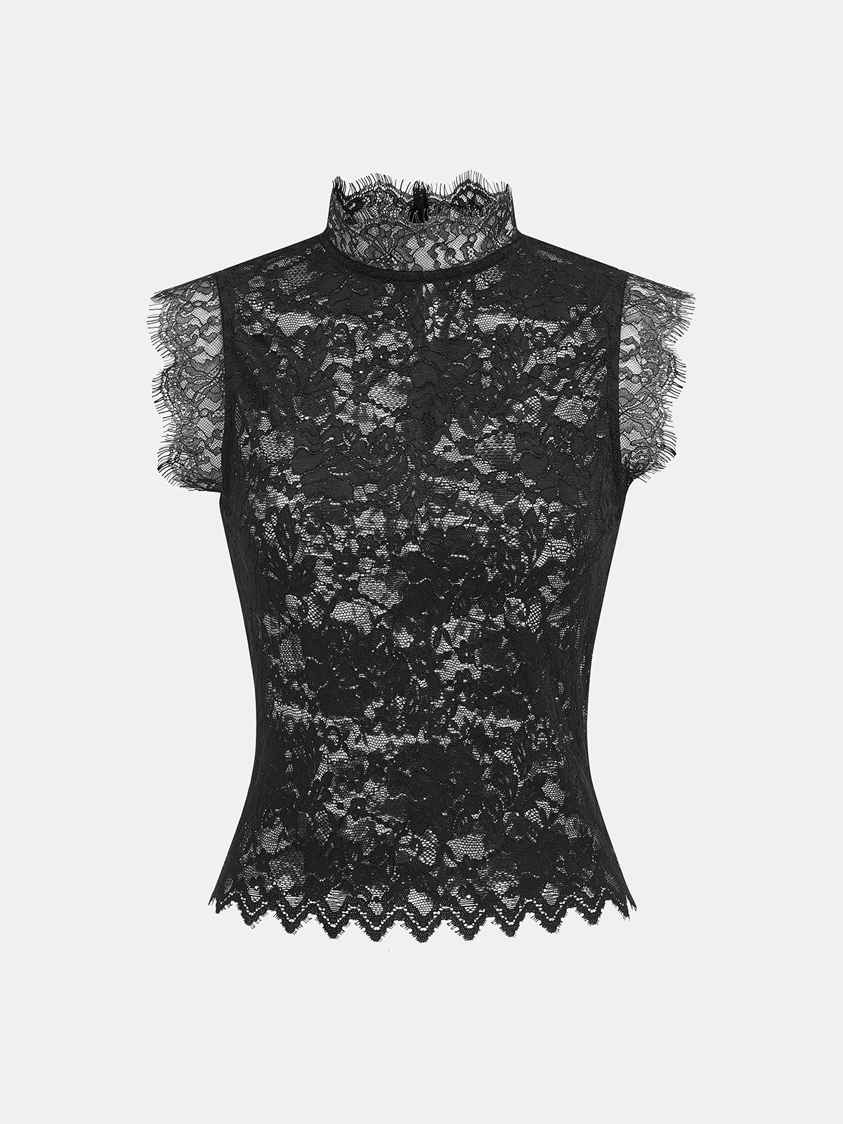 Scalloped Trim Stand Collar Lace Sleeveless Top for Women, Elegant Summer Blouse