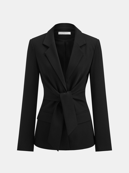 Tie-Waist Tailored Blazer for Women Elegant Office Wear
