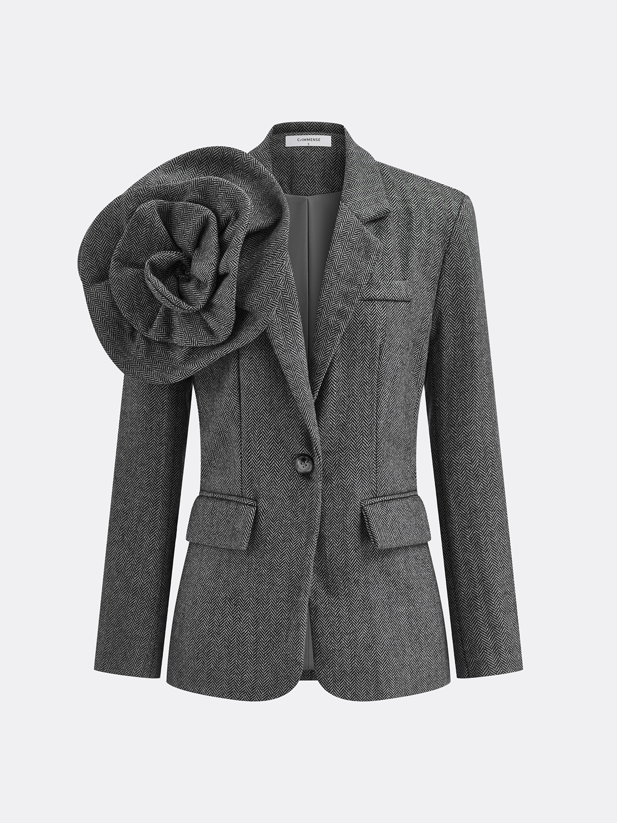 Large 3D Flower Single Button Tweed Blazer for Women Elegant Outerwear