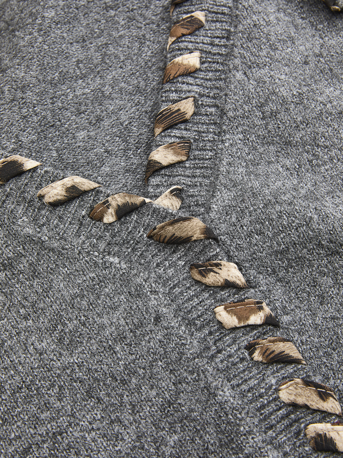Lace-Up Trim V-Neck Cardigan with Long Sleeves