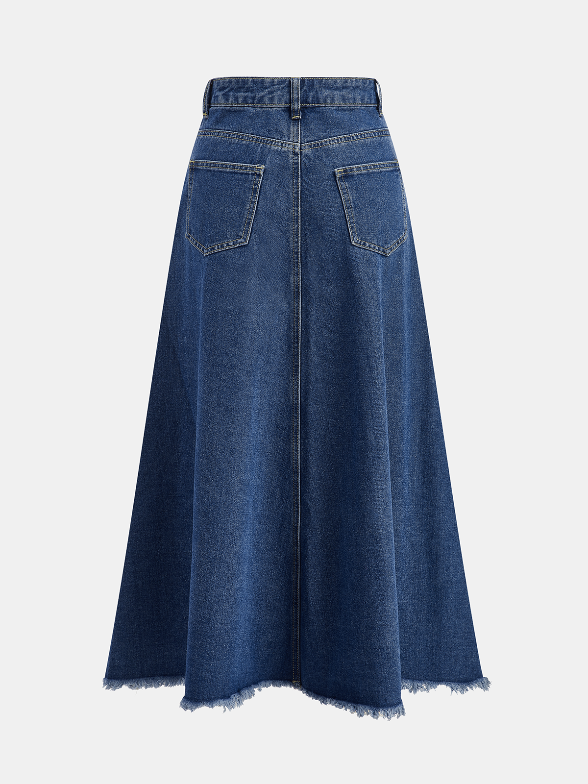 Frayed Hem Denim Midi Skirt for Women Casual Style