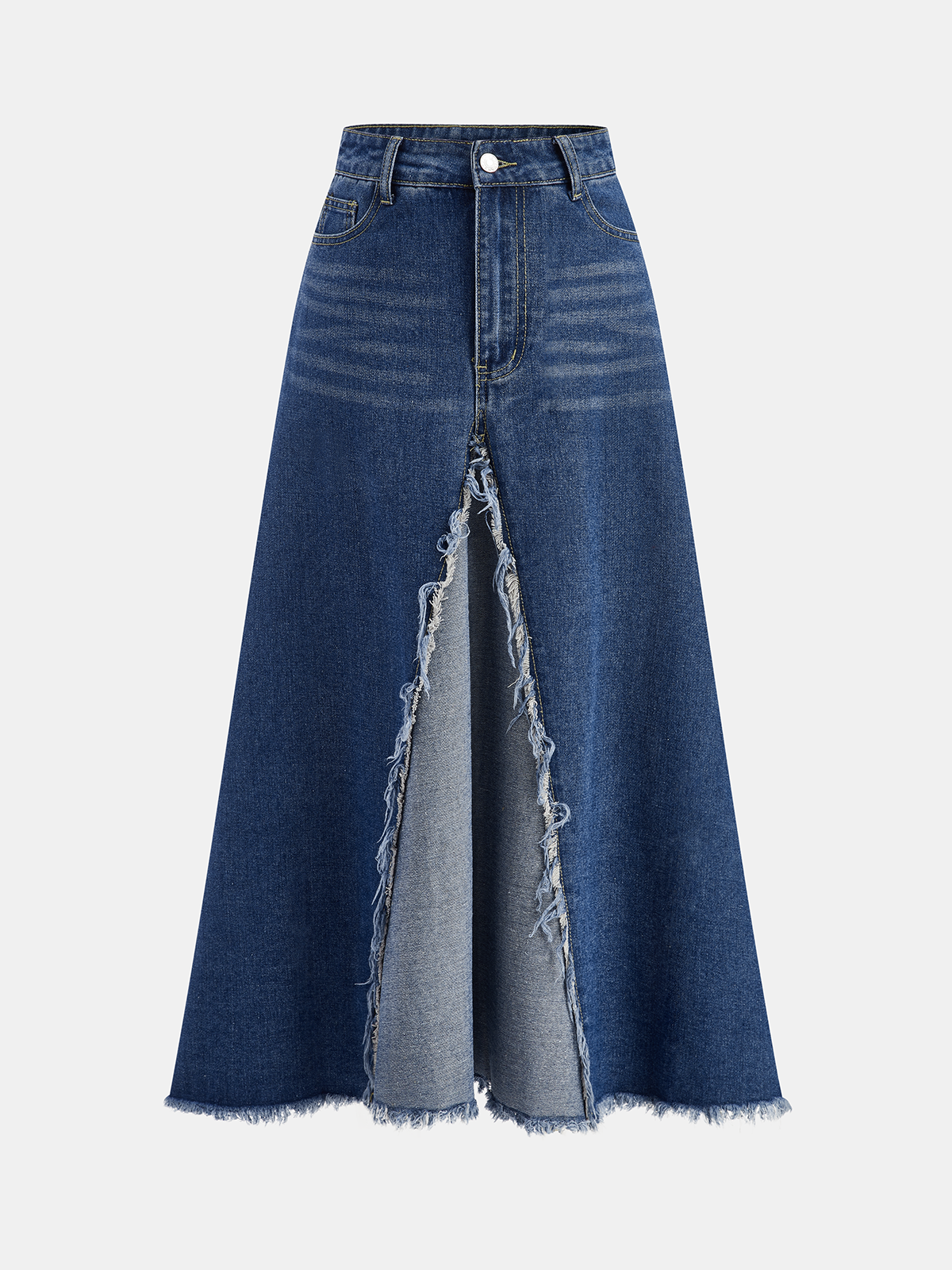 Frayed Hem Denim Midi Skirt for Women Casual Style