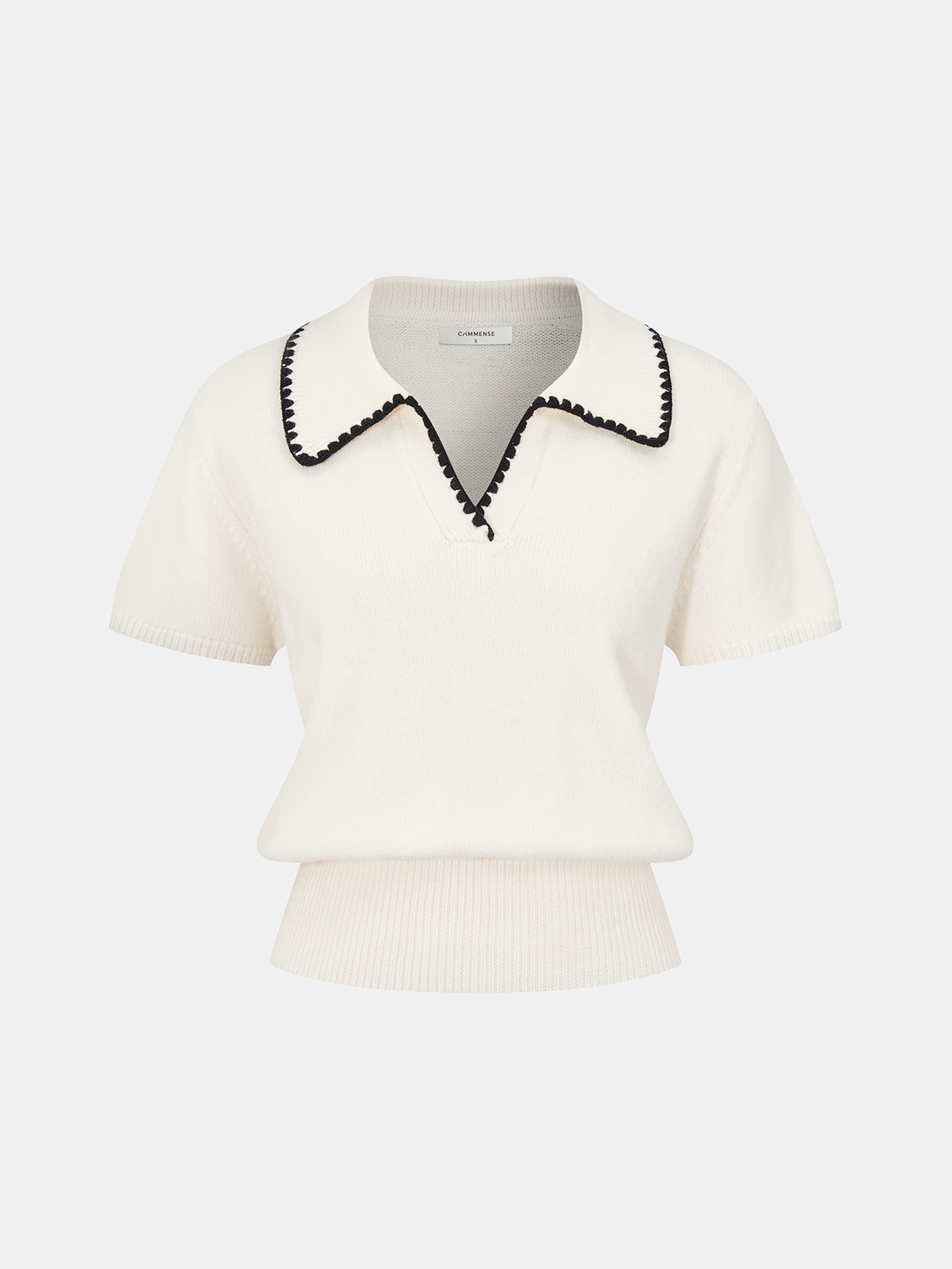 Contrast Trim Wool-Blend Short-Sleeve Knit Top - Casual Comfort Fit Pullover