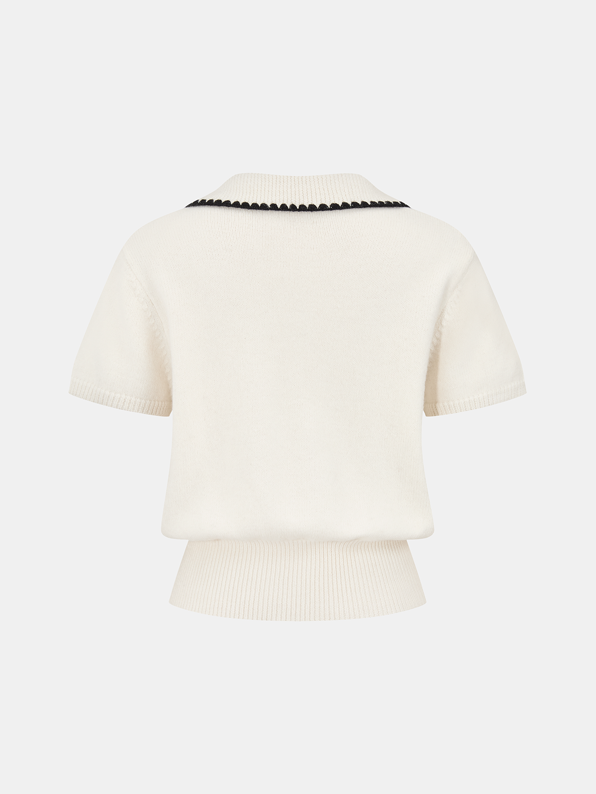 Contrast Trim Wool-Blend Short-Sleeve Knit Top - Casual Comfort Fit Pullover