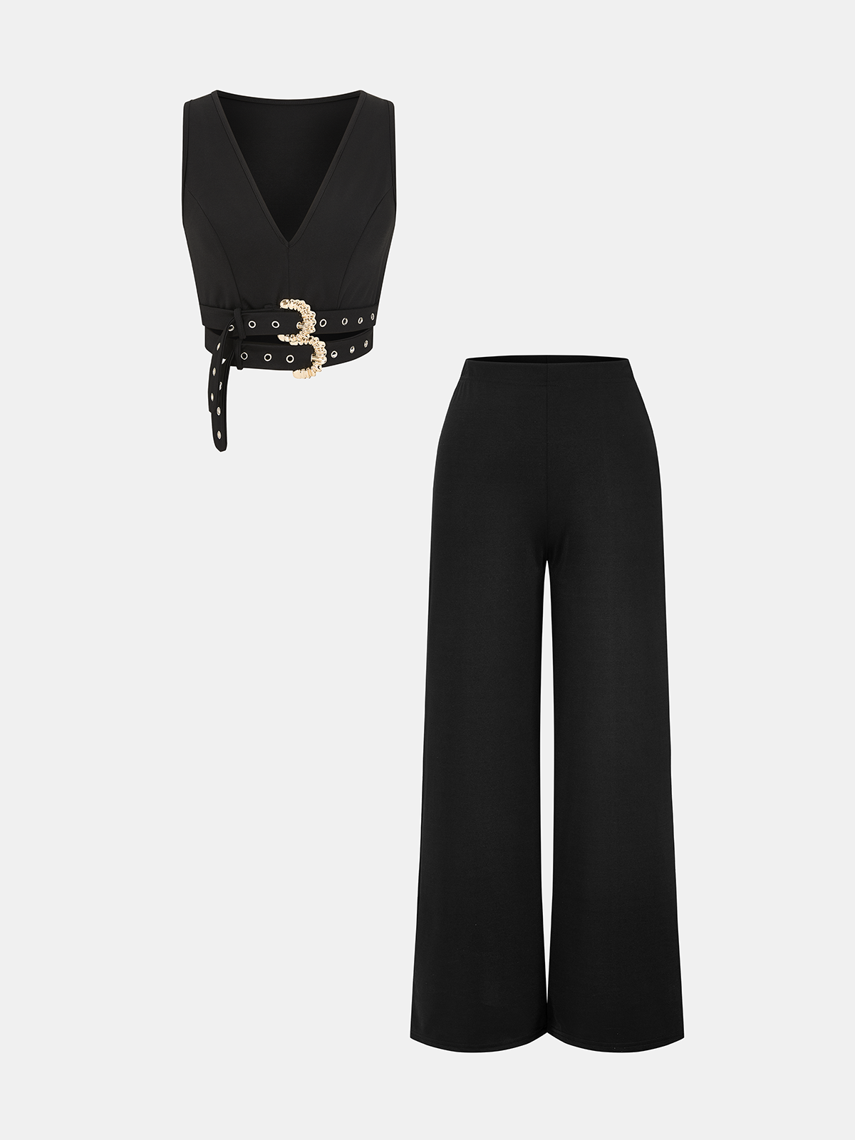 Sleeveless Crop Top & Wide-Leg Pants Set for Women Casual Outfits