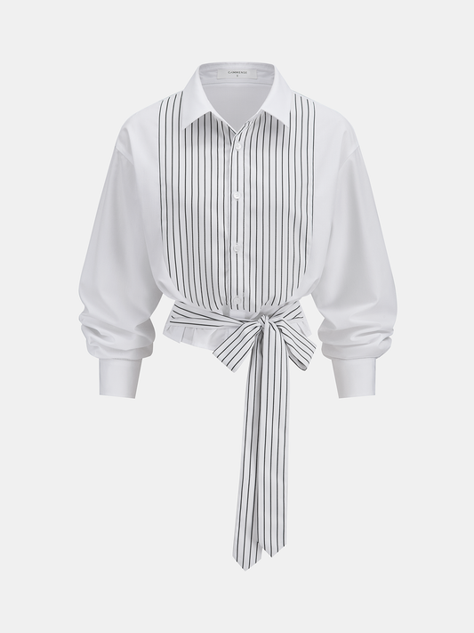 Striped Tie-Waist Cropped Shirt Women's Casual Summer Top