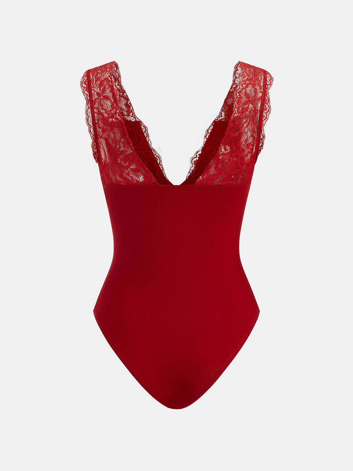 Deep V-Neck Lace-Trimmed Bodysuit for Women, Elegant Long Sleeve Style
