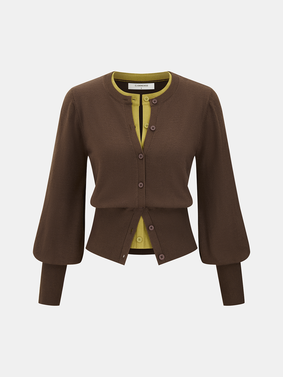 2 in 1 Layered Puff-Sleeve Cardigan Versatile Lightweight Sweater
