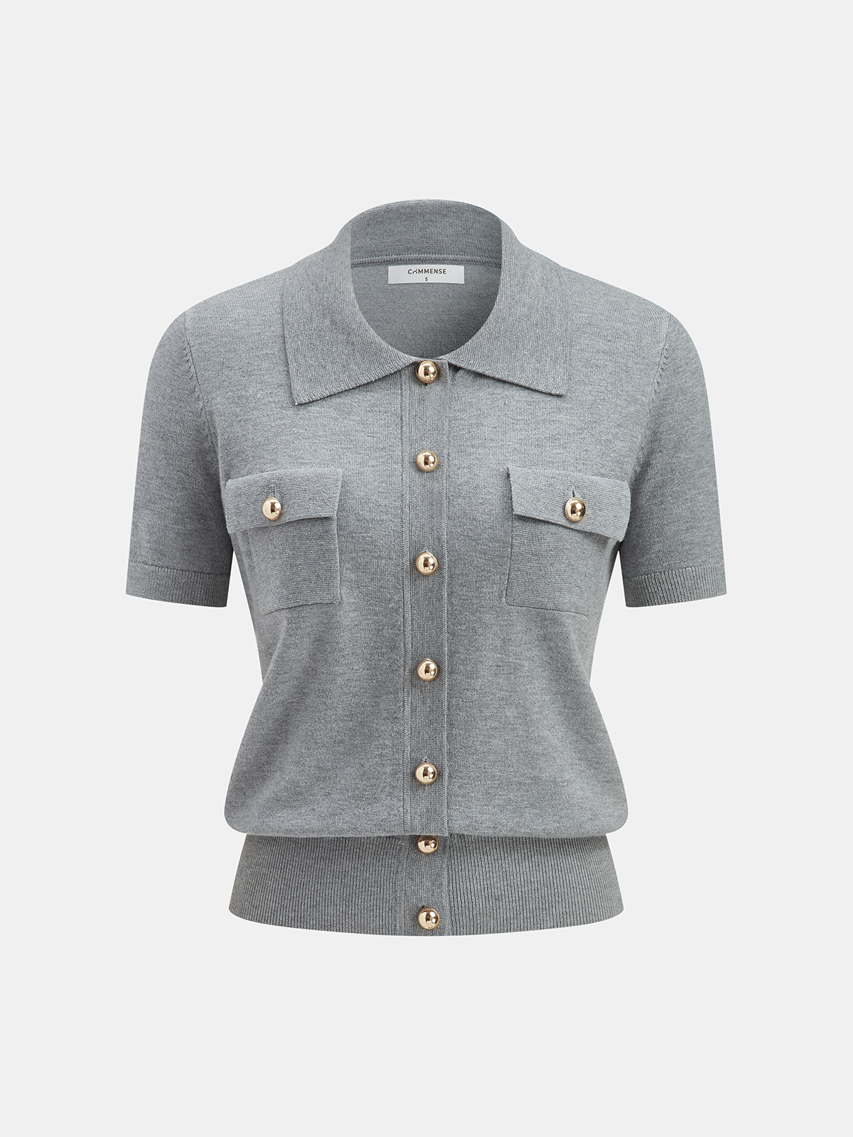 Metal Button Wool-Blend Collared Knit Cardigan with Pockets for Women