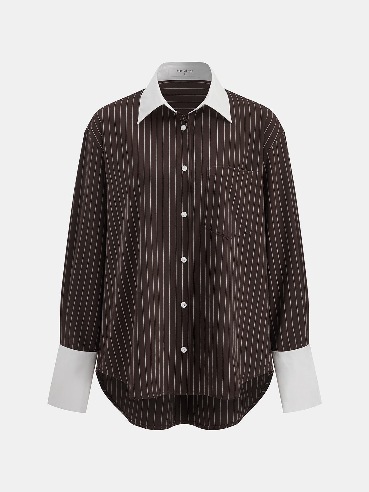 Contrast Collar Pinstripe Loose Shirt for Casual Business Wear
