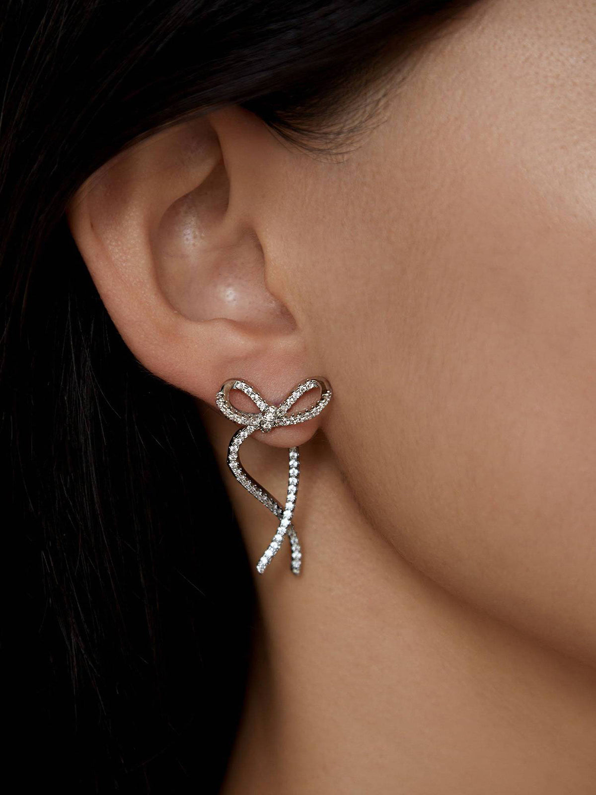 Zircon Bow Earrings, Elegant Sterling Silver Jewelry Gift