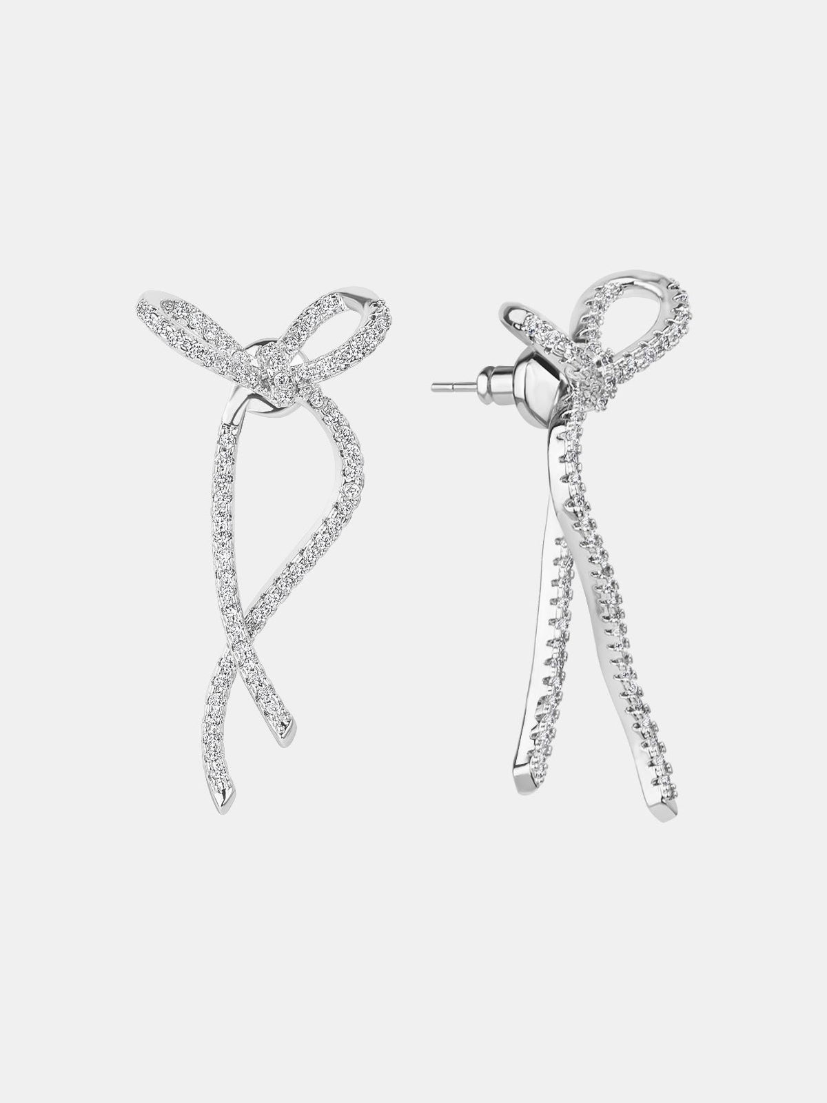 Zircon Bow Earrings, Elegant Sterling Silver Jewelry Gift