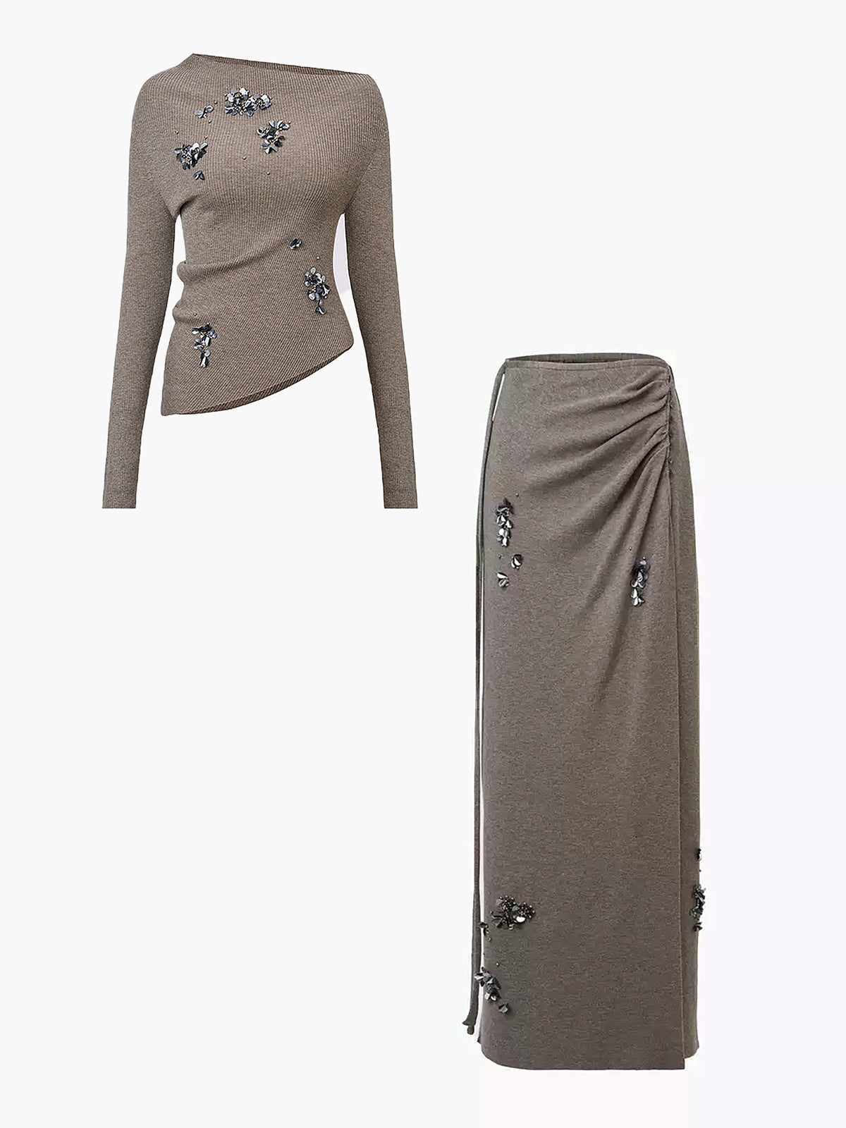 Wool-Blend Sequins Knit Top & Skirt Set for Women Winter Fashion