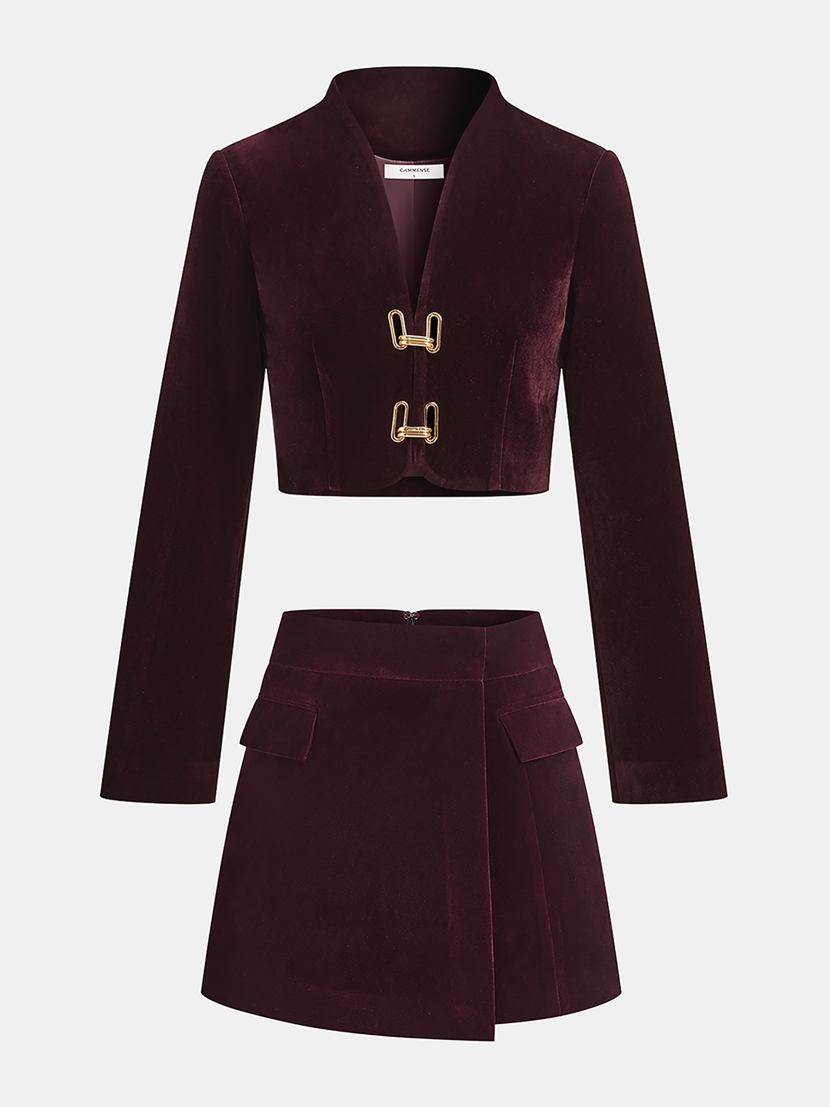 Metal Buckle Corduroy Jacket & Mini Skirt Set, Fashionable Women's Winter Outfit