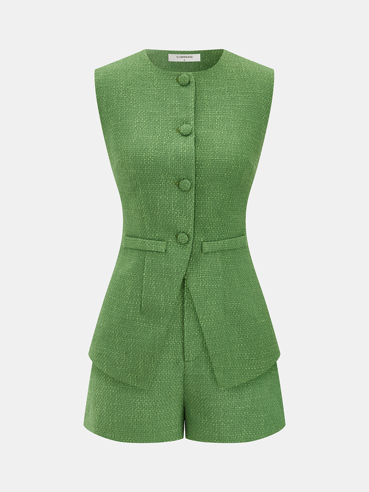 Tweed Sleeveless Vest & Shorts Set Casual Chic Outfit for Women