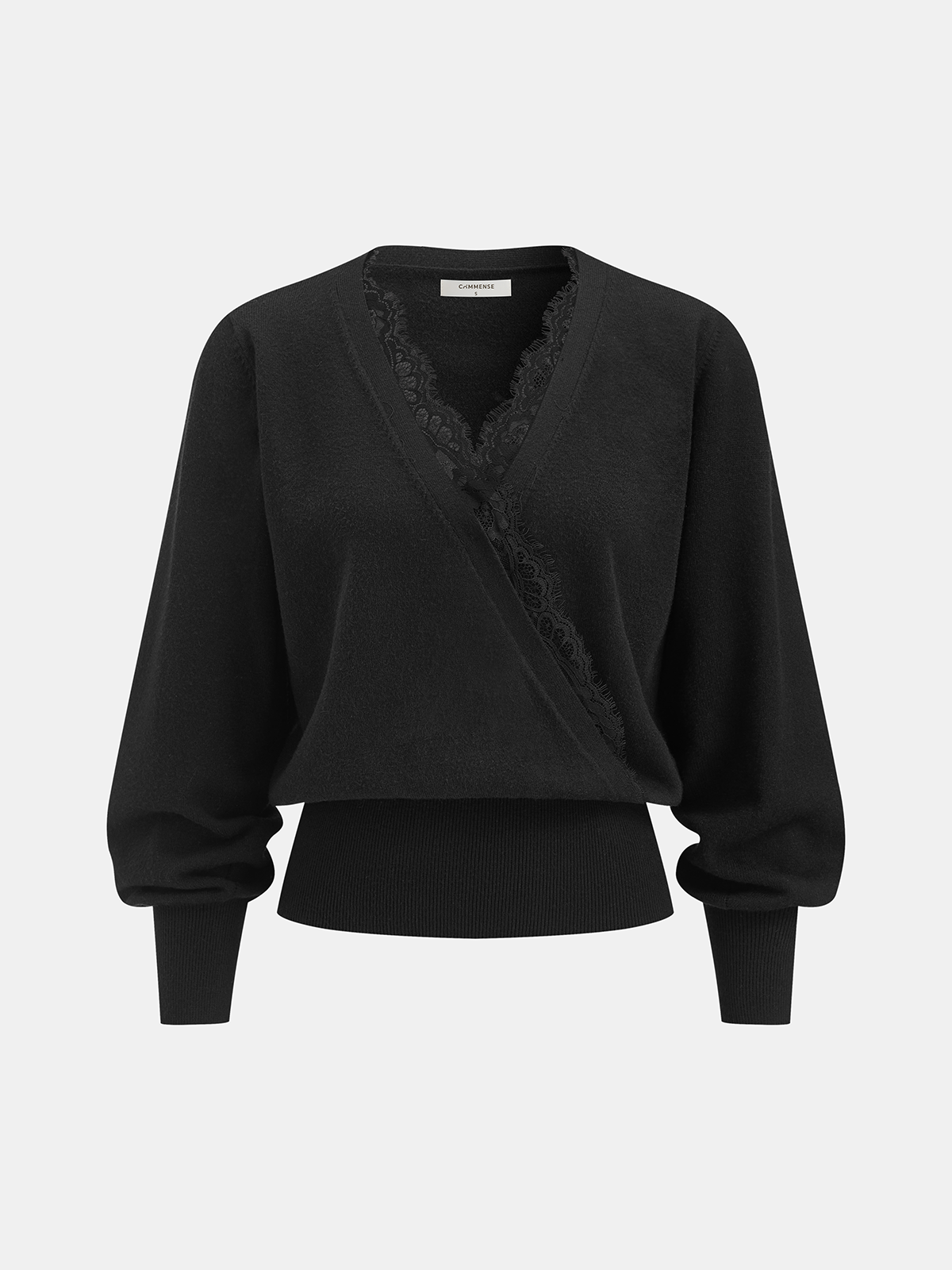 Lace-Trimmed Wrap V-Neck Knit Top for Women Casual Wear