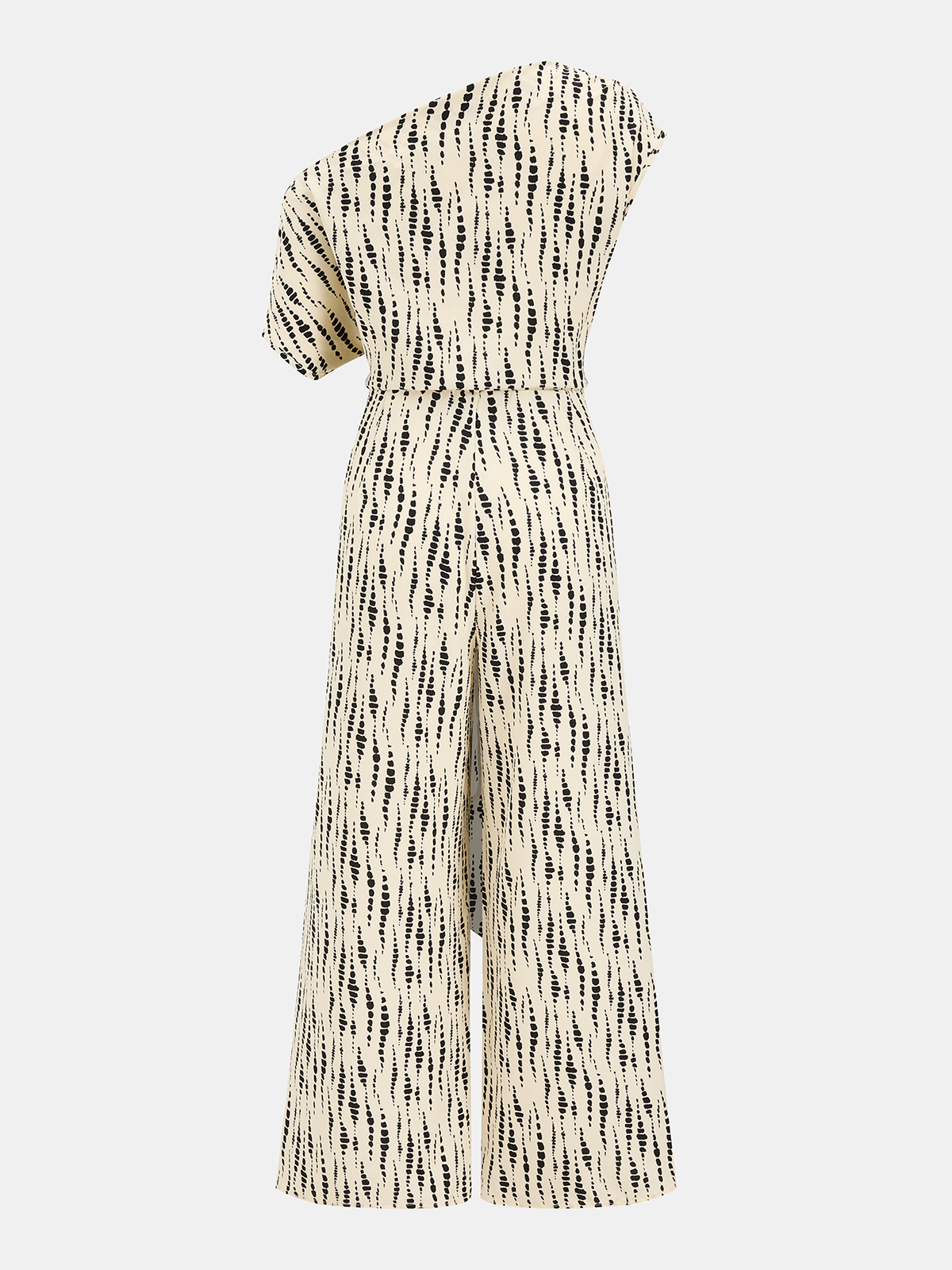Abstract Dot Print One-Shoulder Jumpsuit with Side Pockets and Belt