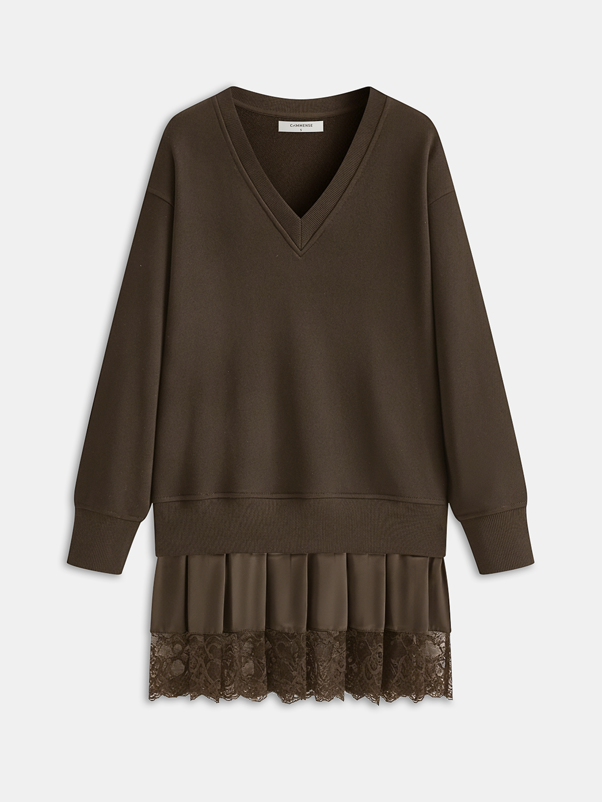 Pleated Hem Lace-Trimmed Sweatshirt Dress Women's Casual Fall Fashion