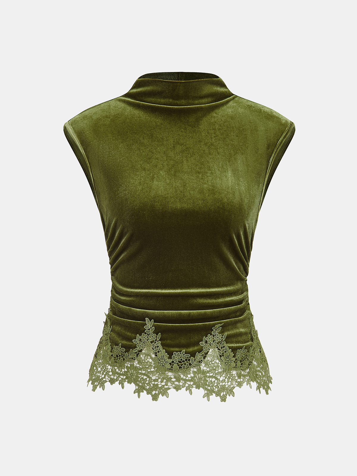 Lace Hem Ruched Velvet Sleeveless Top for Women Elegant Party Wear