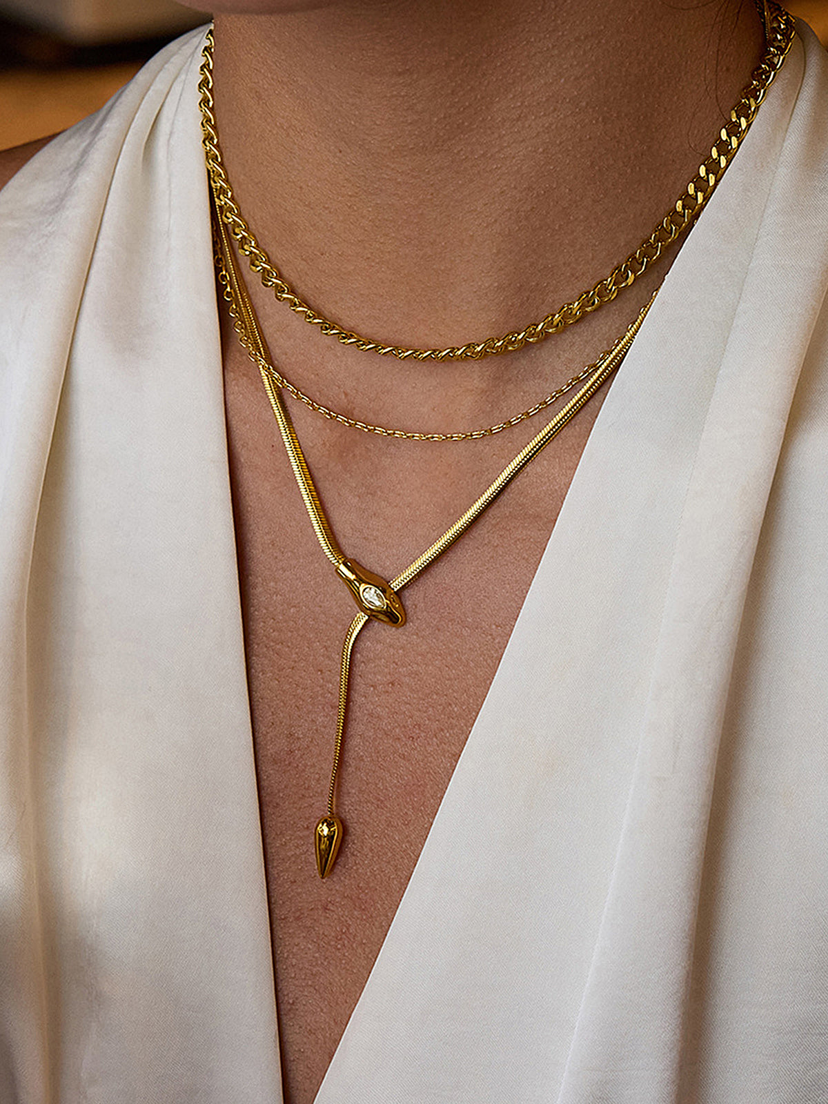 Snake Design Snake Chain Lariat Necklace for Women Adjustable Length