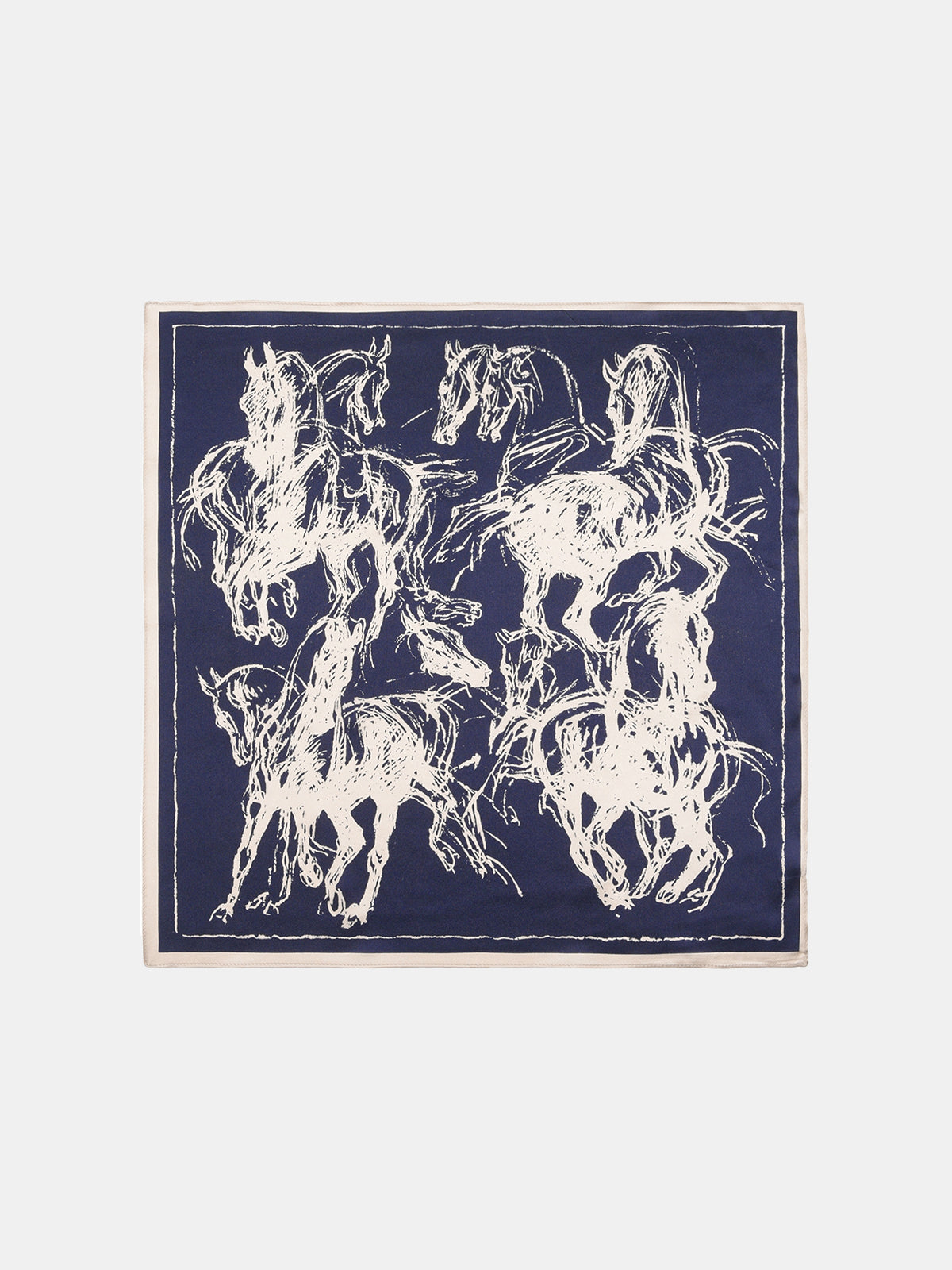 Horse Sketch Print Silk Scarf, Elegant Equestrian Lightweight Fashion Accessory