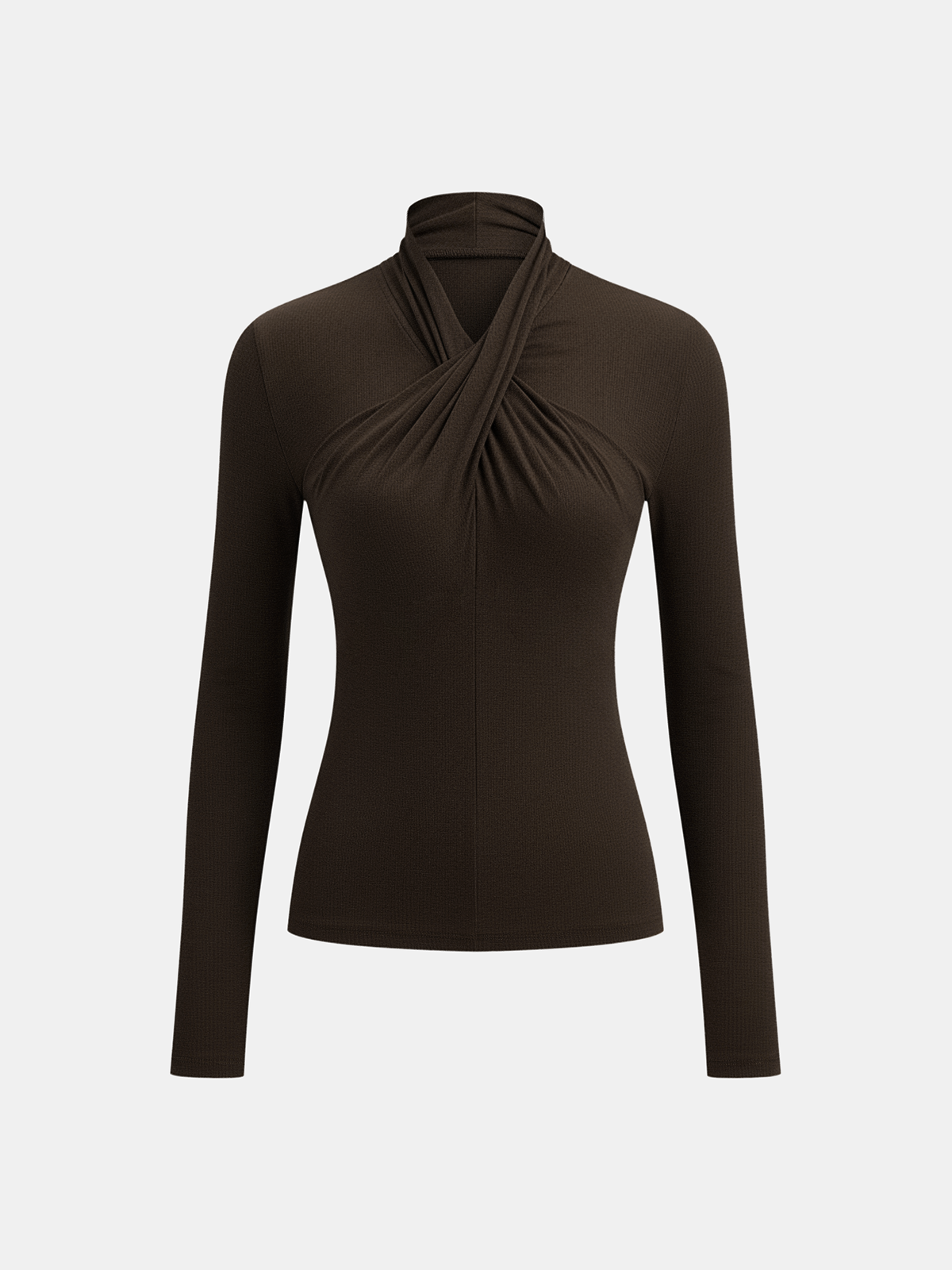 Cross Neck Long Sleeve Knit T-Shirt for Women, Cozy Casual Top