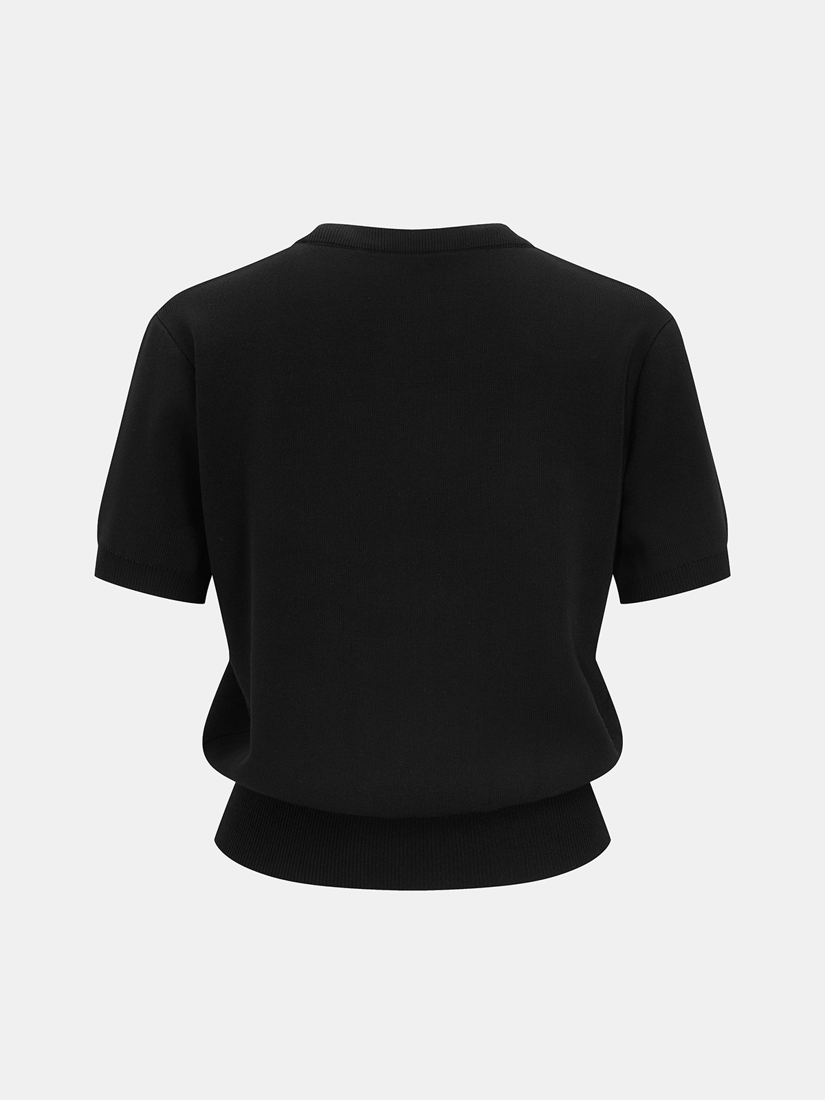 Decorative Button Bow Short-Sleeve Sweater, Women's Casual Knit Top Pullover