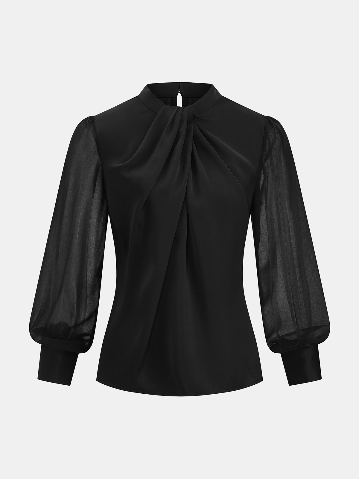 Sheer Sleeve Twist Front Satin Blouse for Elegant Evening Wear