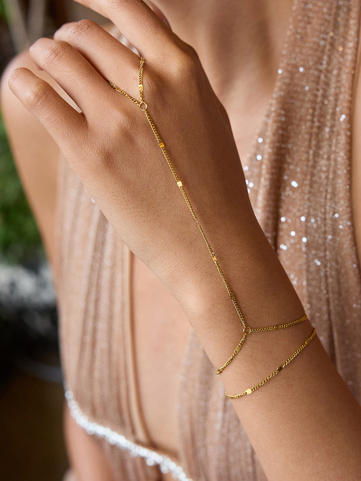 Gold-Tone Chain Finger Bracelet with Adjustable Clasp Closure
