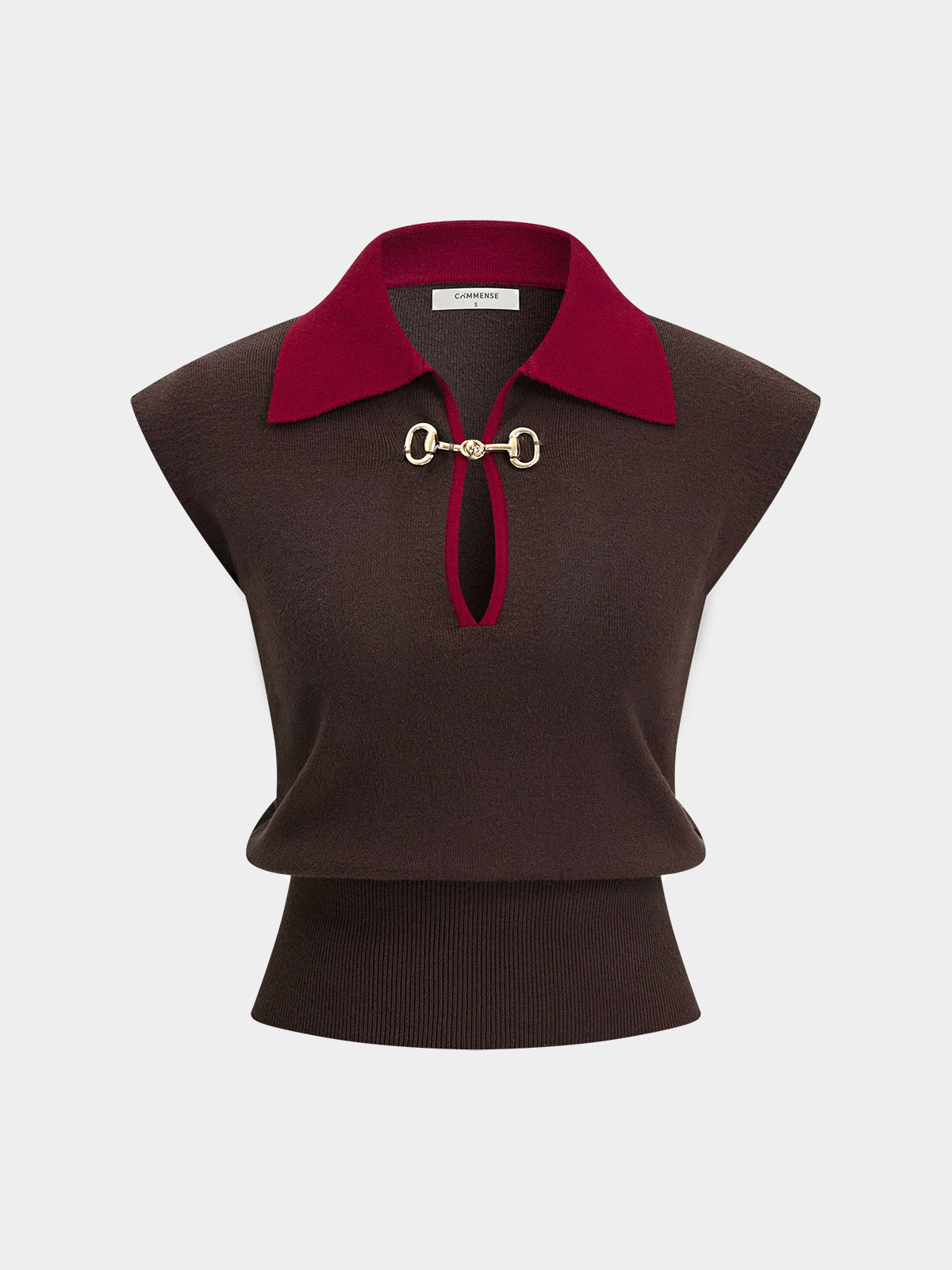Contrast Collar Horsebit Knit Sleeveless Top for Women Comfort Fit