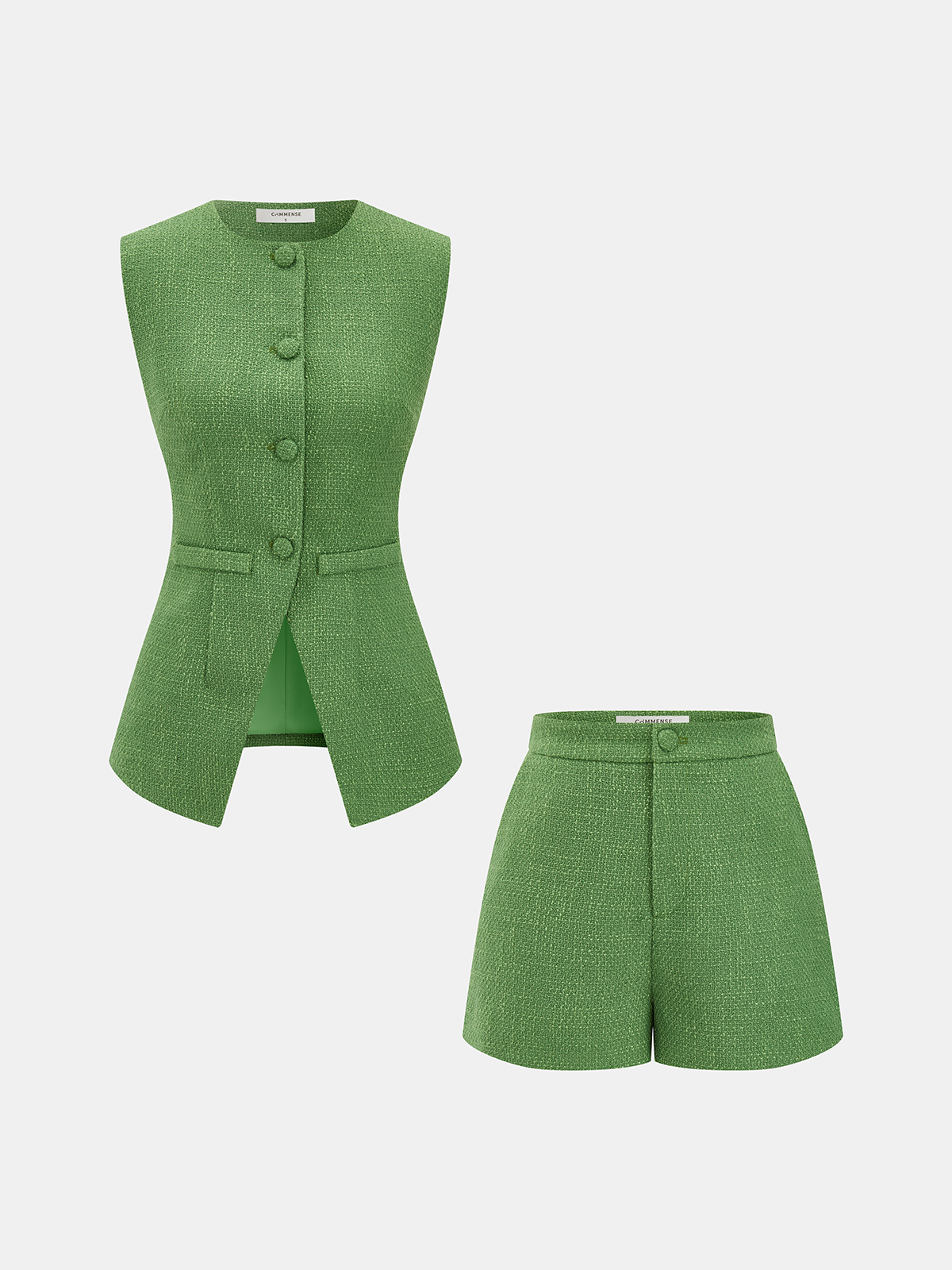 Tweed Sleeveless Vest & Shorts Set Casual Chic Outfit for Women