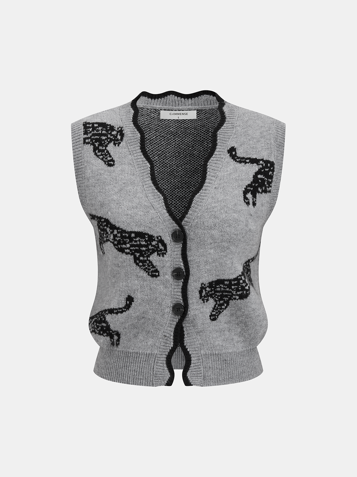 Panther Pattern Contrast Trim Stylish Knit Vest for Casual Wear