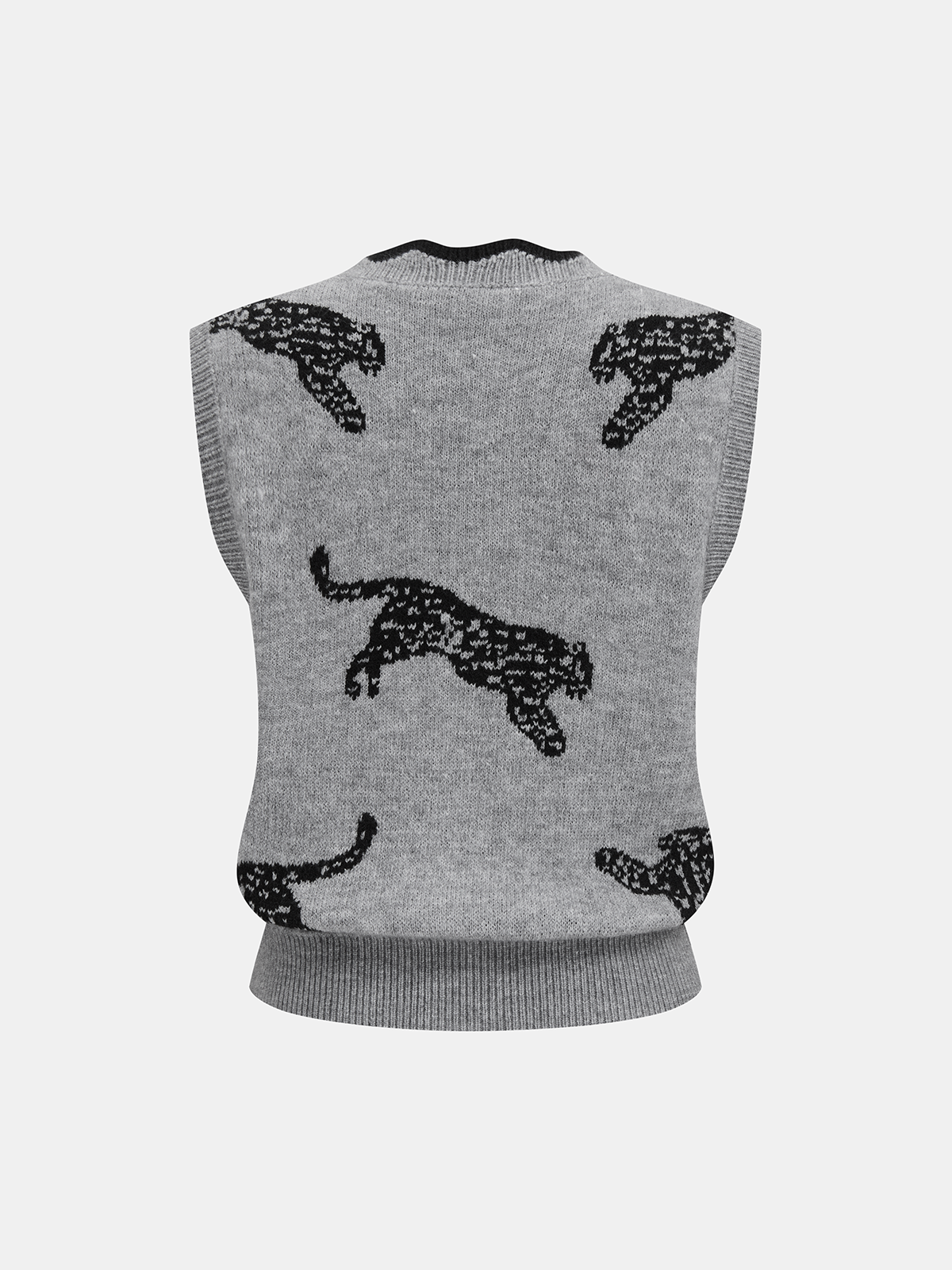 Panther Pattern Contrast Trim Stylish Knit Vest for Casual Wear