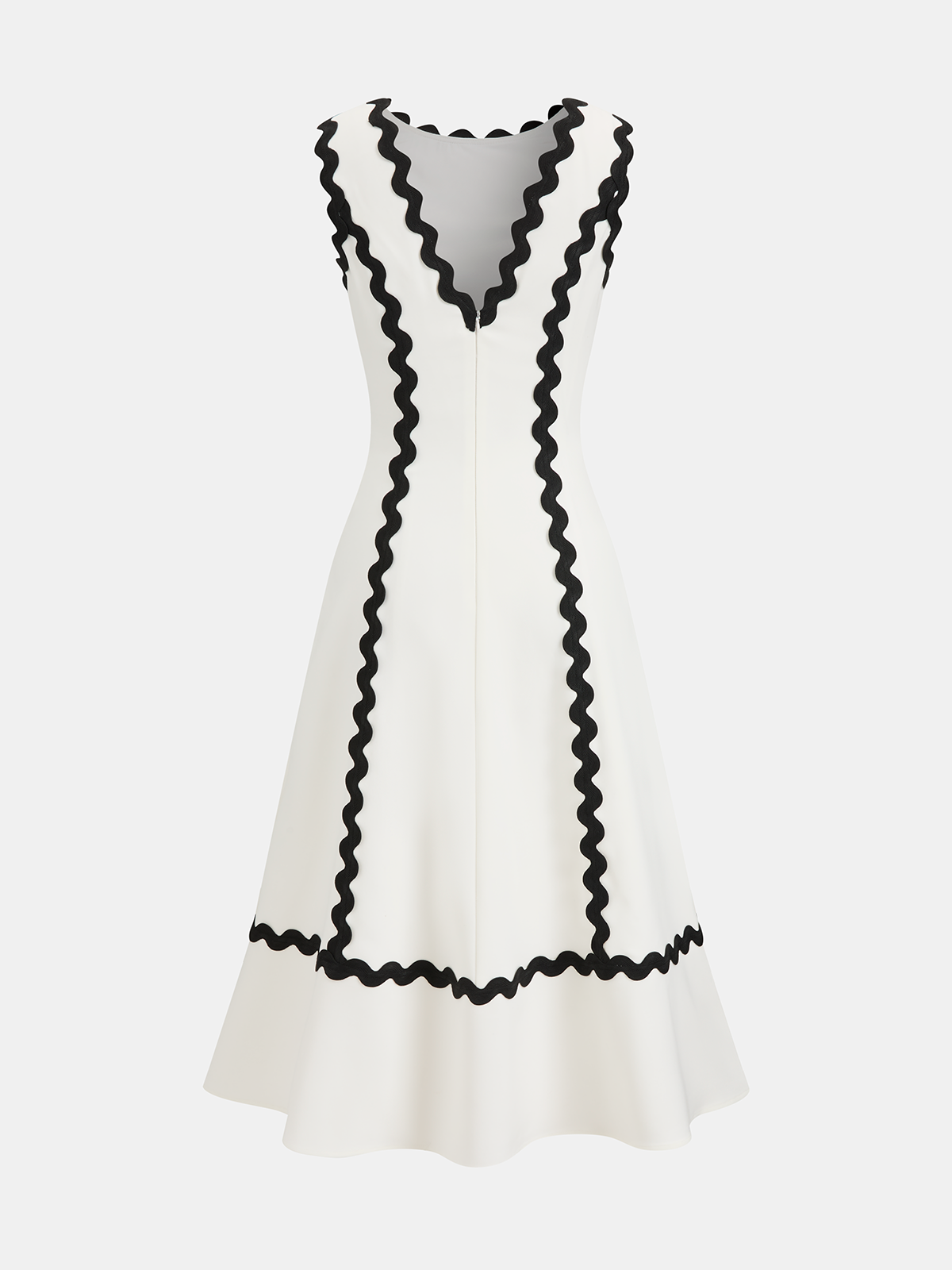 Contrast Scalloped Trim Sleeveless Midi Dress Women's Elegant Summer Wear