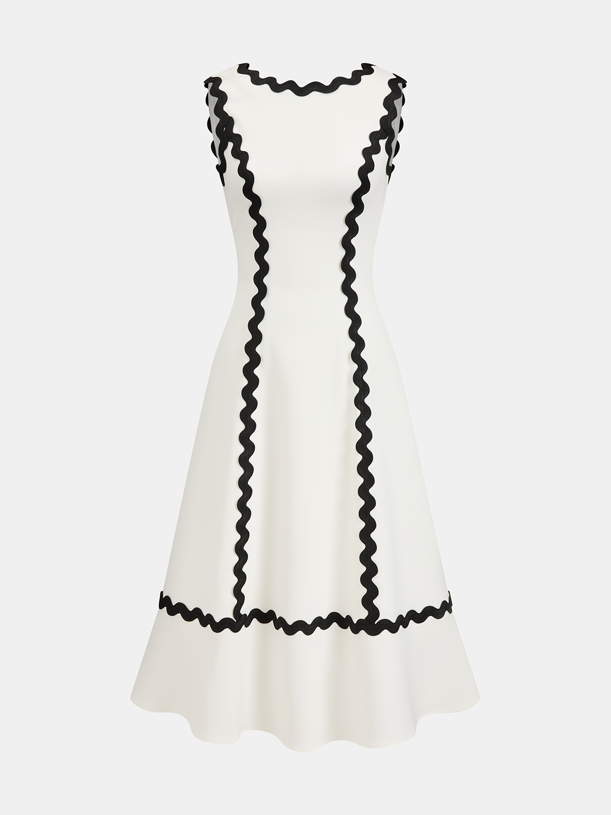 Contrast Scalloped Trim Sleeveless Midi Dress Women's Elegant Summer Wear