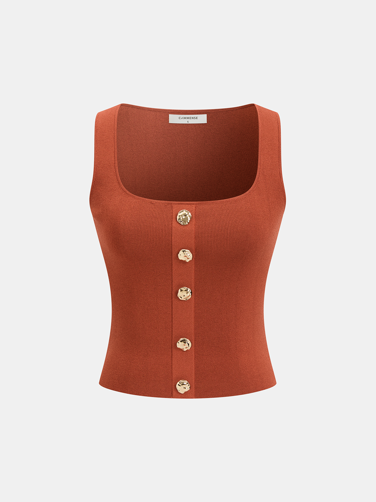 Metal Detail Square-Neck Knit Tank Top for Women Summer Casual Wear