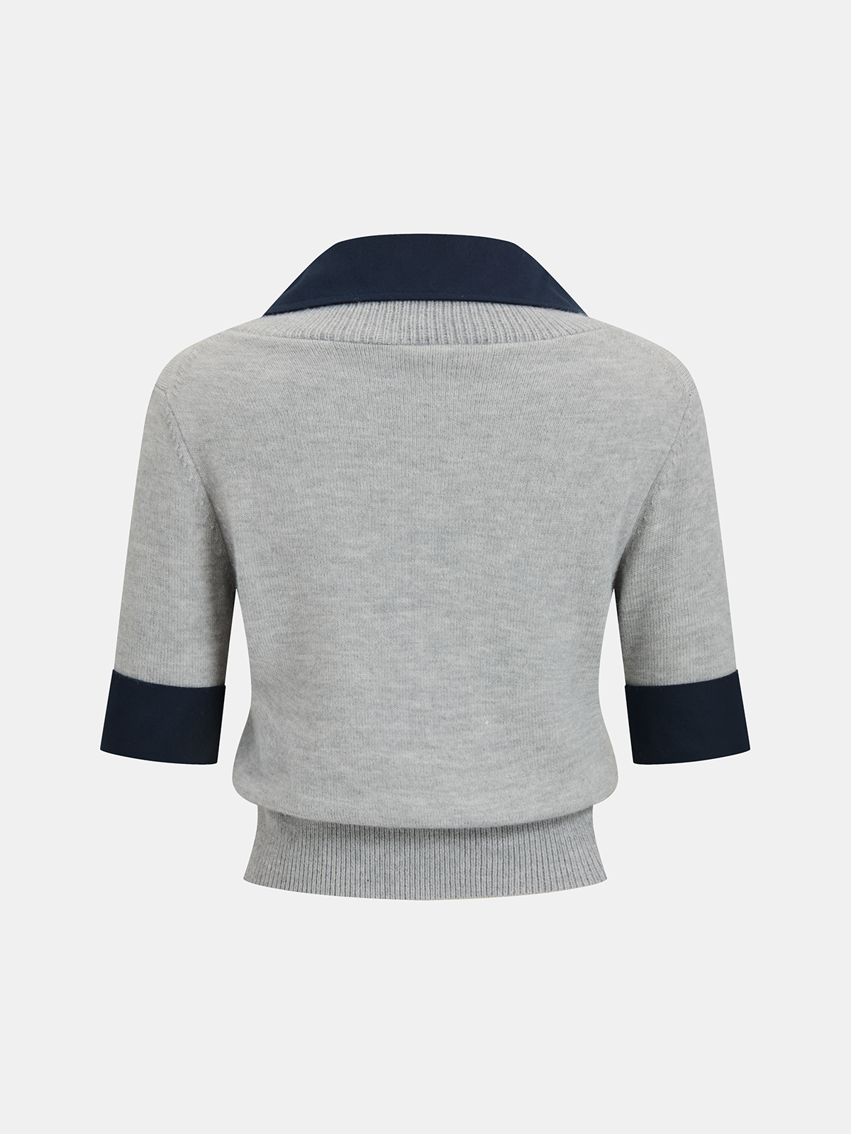 Contrast Collar Elbow Sleeve Knit Top for Women Casual Wear