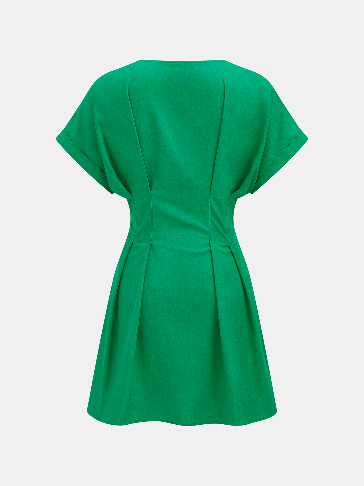 Cotton-Linen Pleated Button-Front Mini Dress with Belted Waistband