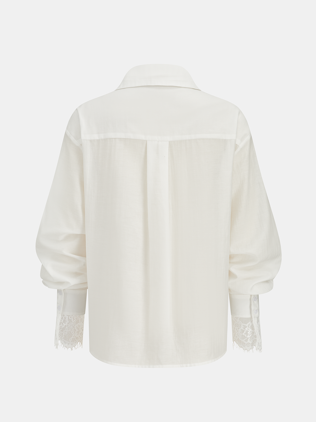 Lace Cuff Loose Button-Down Shirt, Casual Long Sleeve Blouse Top