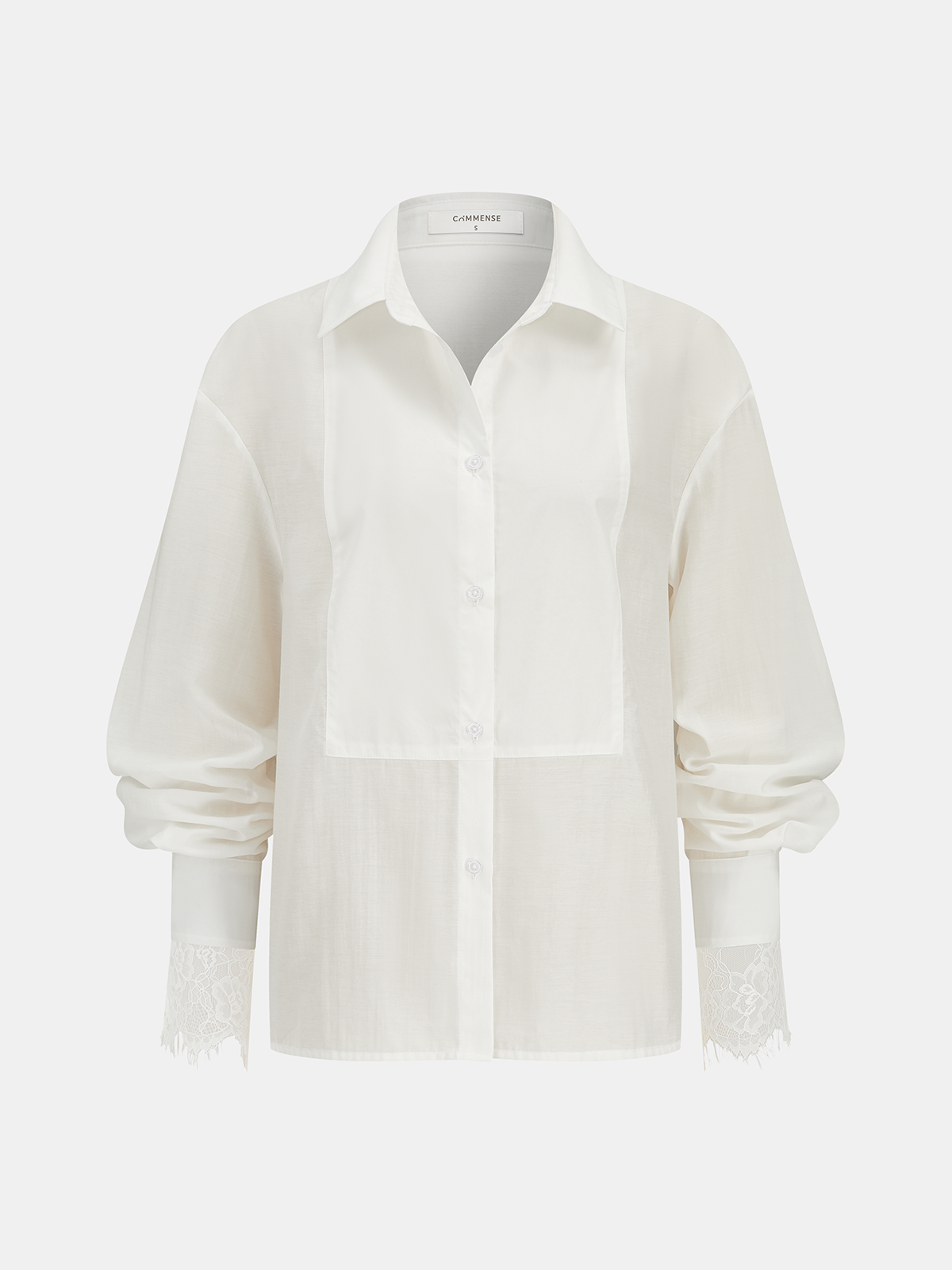 Lace Cuff Loose Button-Down Shirt, Casual Long Sleeve Blouse Top