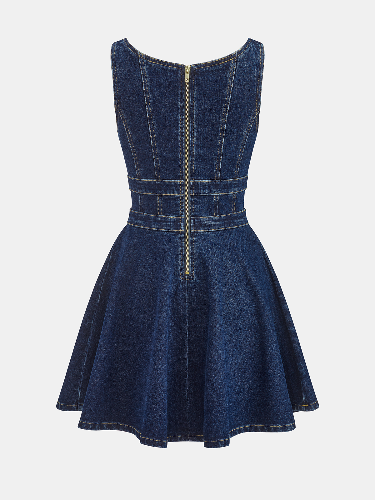 Denim Double-Buckle Mini Dress with Adjustable Straps