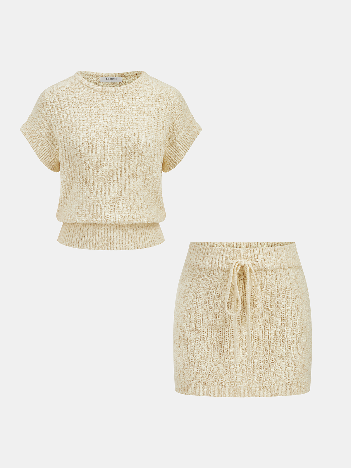 Textured Knit Top & Drawstring Mini Skirt Set for Women Casual Wear